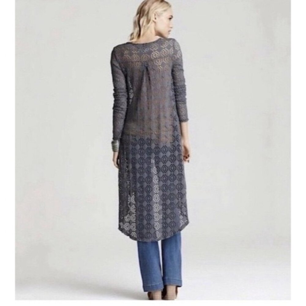 Vintage Free People Beach Gray Crochet Button Front Maxi Cardigan - Picture 13 of 16